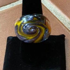 Murano Glass Ring - Handblown - Black/Gold/Clear